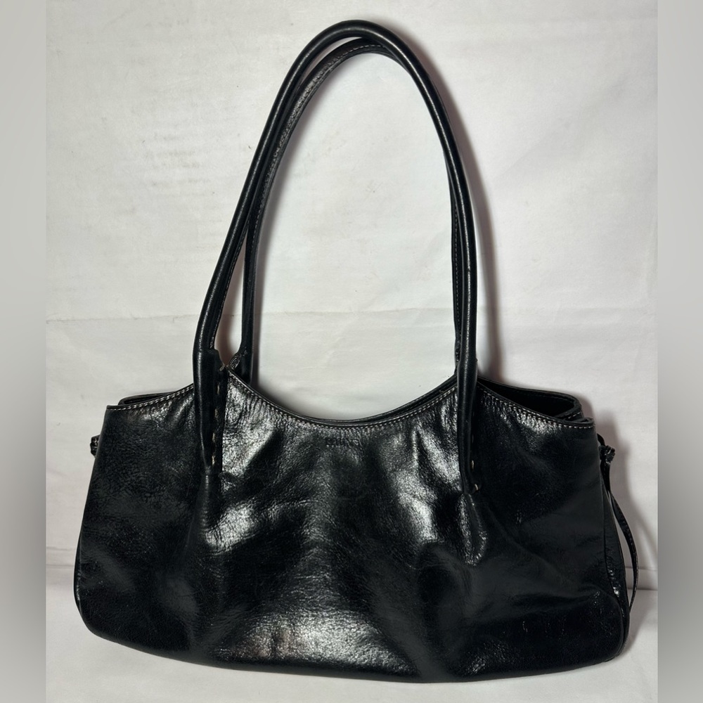 Prune Black Leather Shoulder Handbag Purse